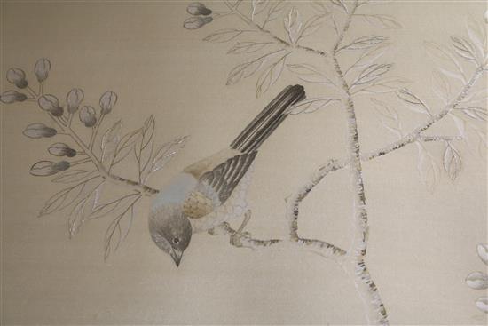 A pair of Chinese silk embroideries 41 x 90cm